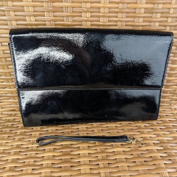 Halogen Black Patent Leather Envelope Style Clutch Wristlet Bag Purse Wallet - Picture 12 of 16